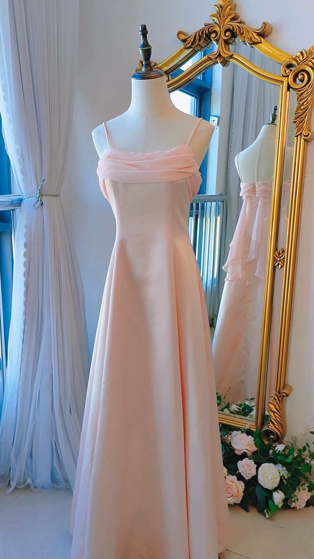 Vintage-Abendkleid im Stil der 1950er Jahre: A-Linie, Spaghettiträger, rosa, Inspiration für lange Partys, Retro-Abendkleider, Outfits zum 20. Geburtstag AB2354