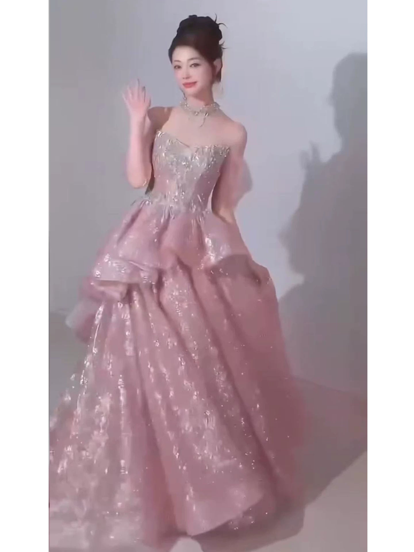 Funkelndes A-Linien-Kleid 2026, trägerlos, rosa Pailletten, Inspiration für lange Party-Abendkleider, Outfits zum 19. Geburtstag AB2266