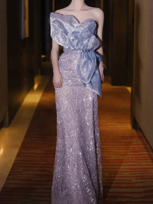 Elegantes, trägerloses, ärmelloses Pailletten-Abendkleid im Meerjungfrauenstil – Inspiration für lange Partykleider und Outfits zum 21. Geburtstag AB2286