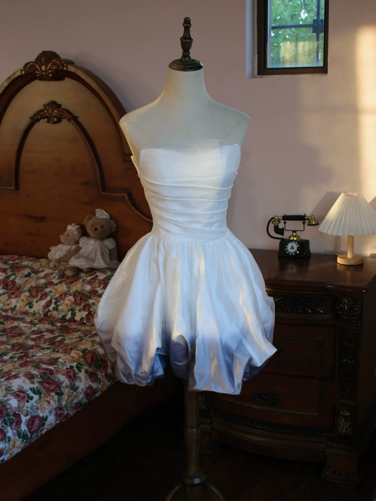 Robe de bal vintage bustier blanche ombrée bleu satinée courte, robe cocktail, tenue d'anniversaire 16 ans, robe de soirée AB2383