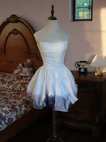 Robe de bal vintage bustier blanche ombrée bleu satinée courte, robe cocktail, tenue d'anniversaire 16 ans, robe de soirée AB2383