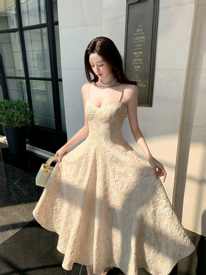 Robe de bal modeste en satin champagne, coupe trapèze, bretelles spaghetti, robe d'invitée de mariage, tenue pour un 20e anniversaire AB2462