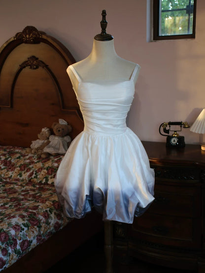 Robe de bal vintage bustier blanche ombrée bleu satinée courte, robe cocktail, tenue d'anniversaire 16 ans, robe de soirée AB2383
