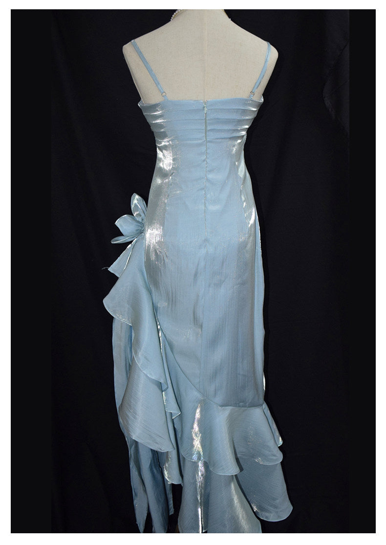 Vintage High-Low Spaghetti-Träger-Abendkleid Inspiration Langes Retro-Abendkleid für Partys, 20. Geburtstag Outfits AB2340
