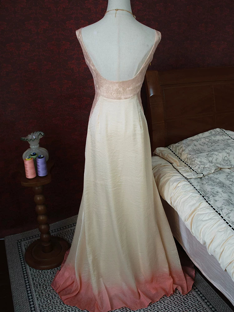 Vintage Meerjungfrauen-Abendkleid aus den 1960er Jahren, rosa mit Blumen und Spitze, V-Ausschnitt, Inspiration für lange Partykleider, Outfits zum 18. Geburtstag AB2380