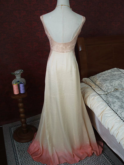 Vintage Meerjungfrauen-Abendkleid aus den 1960er Jahren, rosa mit Blumen und Spitze, V-Ausschnitt, Inspiration für lange Partykleider, Outfits zum 18. Geburtstag AB2380