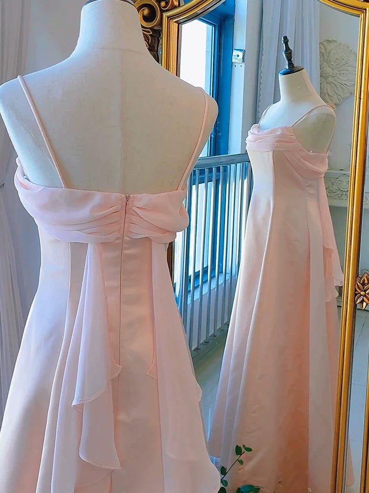 Vintage-Abendkleid im Stil der 1950er Jahre: A-Linie, Spaghettiträger, rosa, Inspiration für lange Partys, Retro-Abendkleider, Outfits zum 20. Geburtstag AB2354