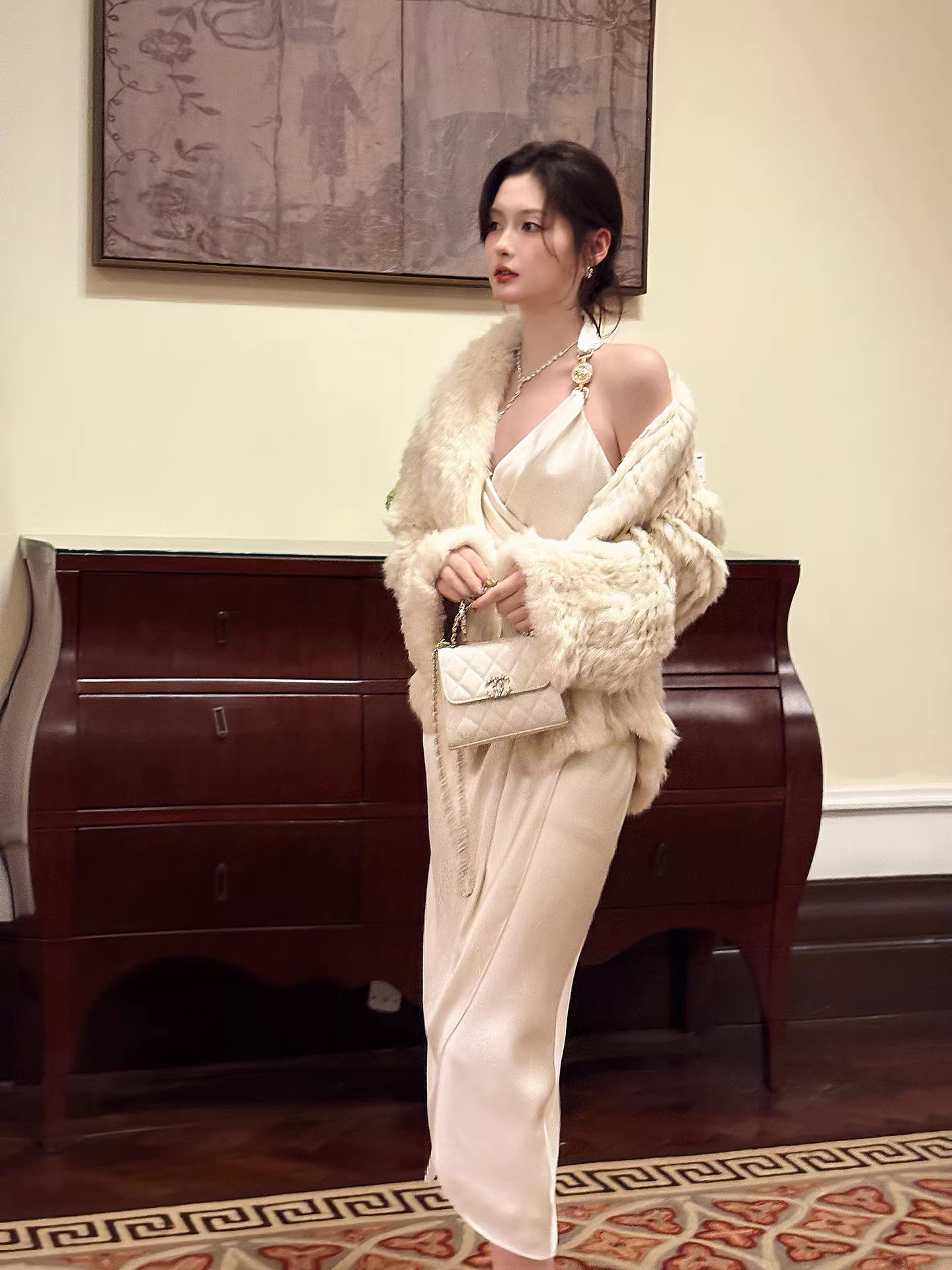 Modest Sheath Halter Ivory Satin Evening Dresses Wedding Guest Dress Nigh Dance 20th Birthday Outfits AB2500