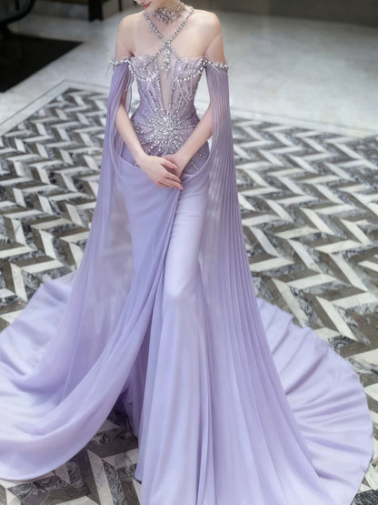 Funkelndes Meerjungfrauen-Neckholderkleid mit Pailletten in Flieder – Inspiration für lange Party-Nachtkleider und Outfits zum 20. Geburtstag AB2295