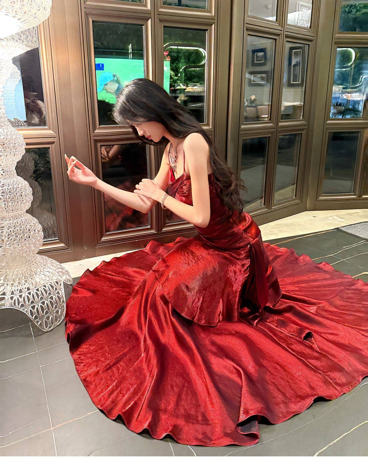 Modest Mermaid Spaghetti Straps Burgundy Wine Red Long Prom Dresses High School Teens Graduation Dance Dress 20th Birthday Outfits AB2502