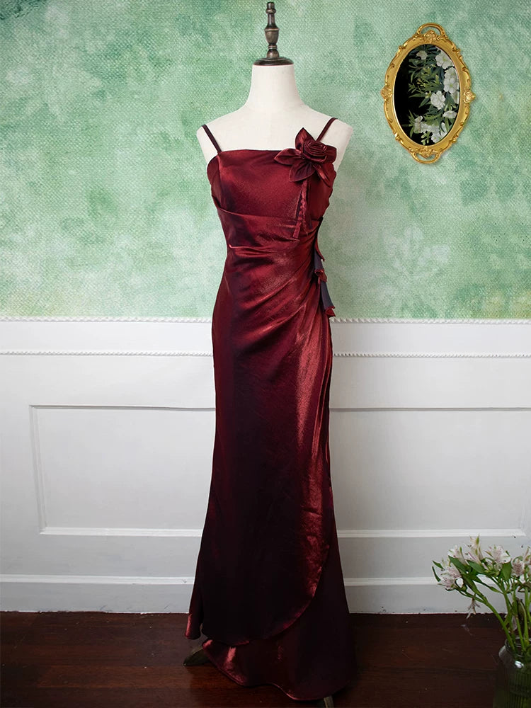 Robe de bal vintage années 1950, bretelles spaghetti, bordeaux, inspiration robe de soirée longue rétro, tenue pour un 18e anniversaire AB2357