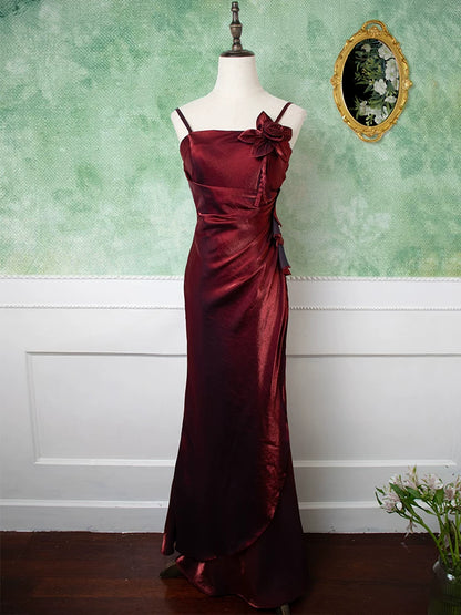 Robe de bal vintage années 1950, bretelles spaghetti, bordeaux, inspiration robe de soirée longue rétro, tenue pour un 18e anniversaire AB2357