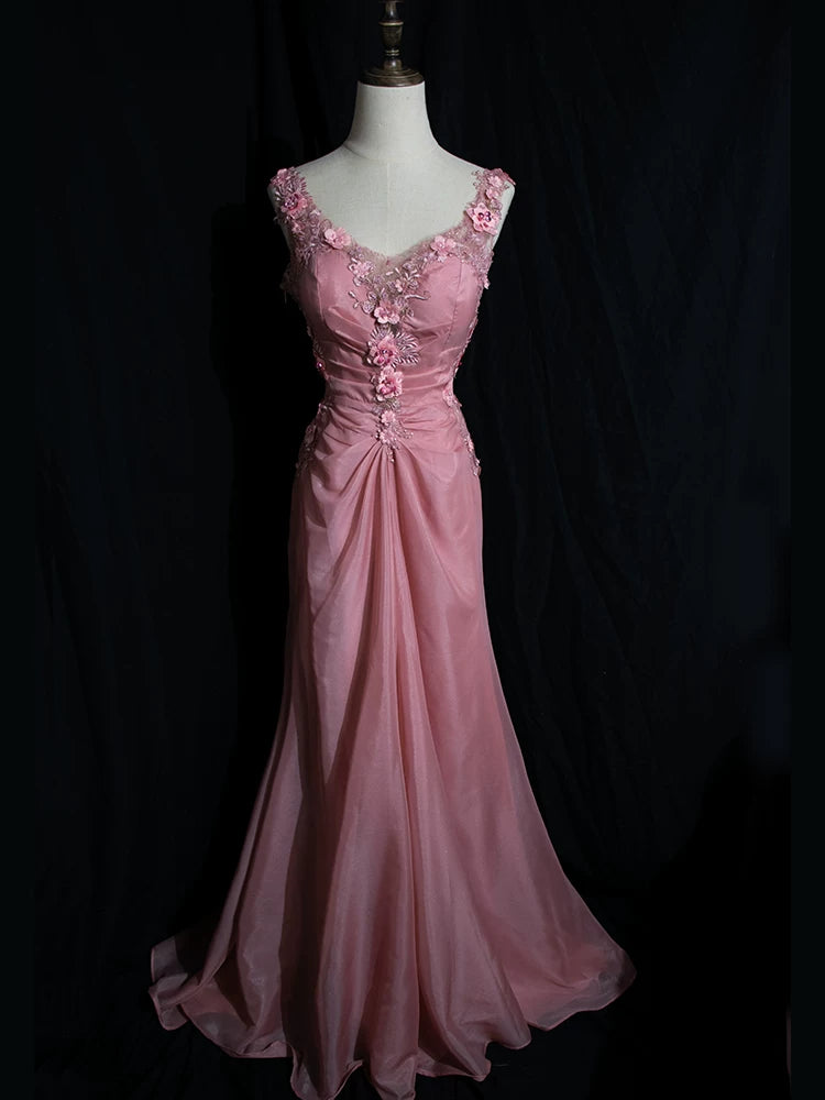 Robe de bal longue bleue en mousseline, col V, style sirène, années 90, inspiration rétro pour une soirée d'anniversaire (21 ans) AB2376