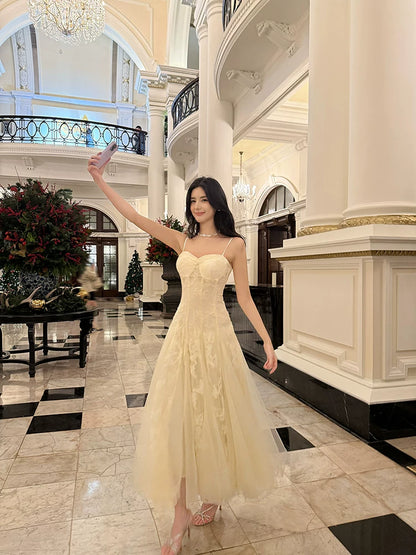 Simple A Line Spaghetti Straps Lace Ankle Length Prom Dresses 17th Nigh Party Birthday Outfits AB2510