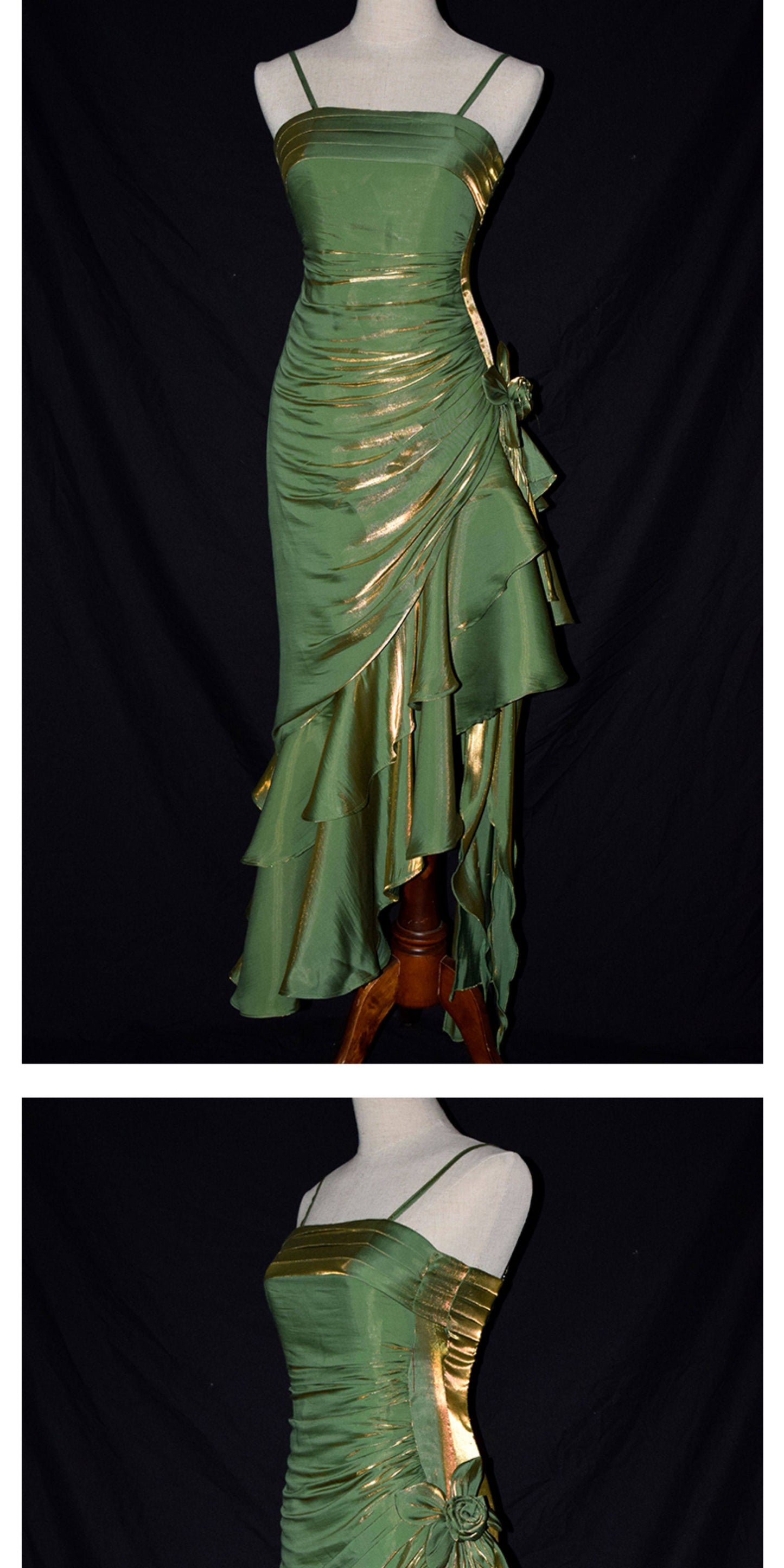 Vintage-Abendkleid im Stil der 1950er Jahre: Inspiration für lange Partykleider im Retro-Stil mit asymmetrischem Saum und Spaghettiträgern, ideal für den 18. Geburtstag (AB2342).