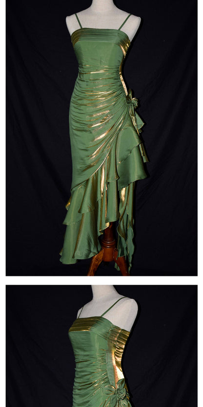 Vintage-Abendkleid im Stil der 1950er Jahre: Inspiration für lange Partykleider im Retro-Stil mit asymmetrischem Saum und Spaghettiträgern, ideal für den 18. Geburtstag (AB2342).