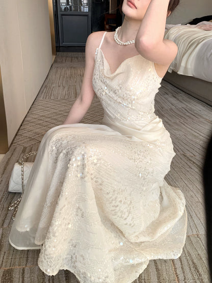 Elegantes Meerjungfrauen-Abendkleid mit Spaghettiträgern, Spitze und Chiffon, knöchellang, perfekt für Abschlussball, 16. Geburtstag oder Party (AB2420)