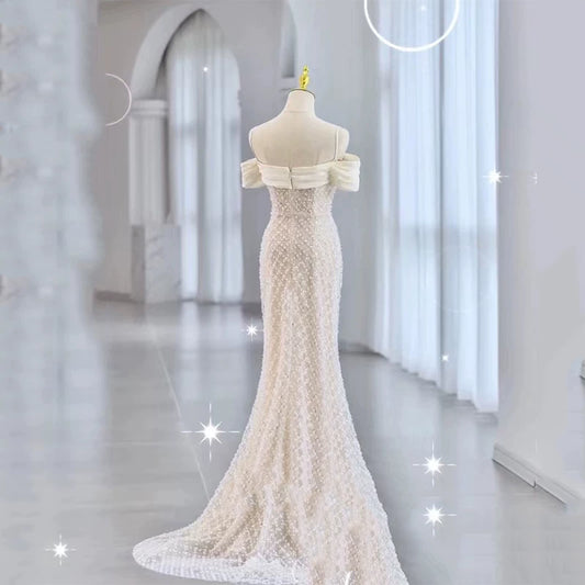 Modest Mermaid Spaghetti Straps White Sequin Prom Dresses Inspiration Long Party Night Evening Dress 20th Birthday Outfits AB2336