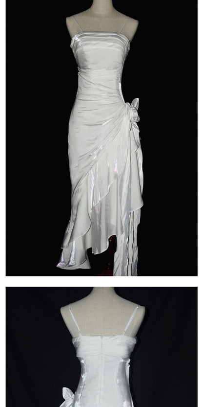 Vintage High-Low Spaghetti-Träger-Abendkleid Inspiration Langes Retro-Abendkleid für Partys, 20. Geburtstag Outfits AB2340