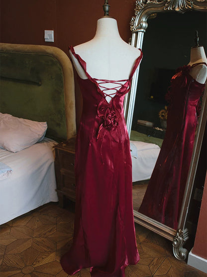 Vintage Meerjungfrauen-Abendkleid im Stil der 1950er Jahre mit V-Ausschnitt in Burgunderrot – Inspiration für lange Partykleider und Outfits zum 18. Geburtstag AB2377