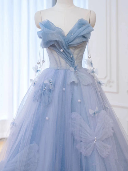 Elegantes Ballkleid mit Herzausschnitt, langes, blaues Tüllkleid, formelles Abendkleid, AB2318