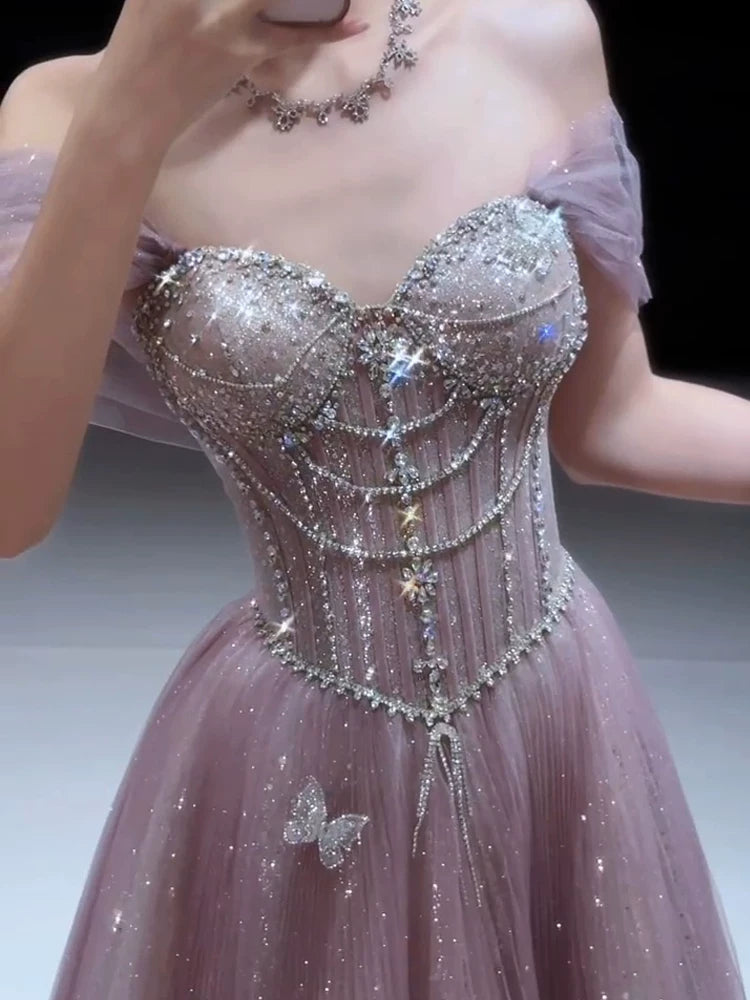 Funkelndes, trägerloses, pinkfarbenes Paillettenkleid in A-Linie – Inspiration für lange Partykleider und Abendkleider zum 20. Geburtstag AB2253