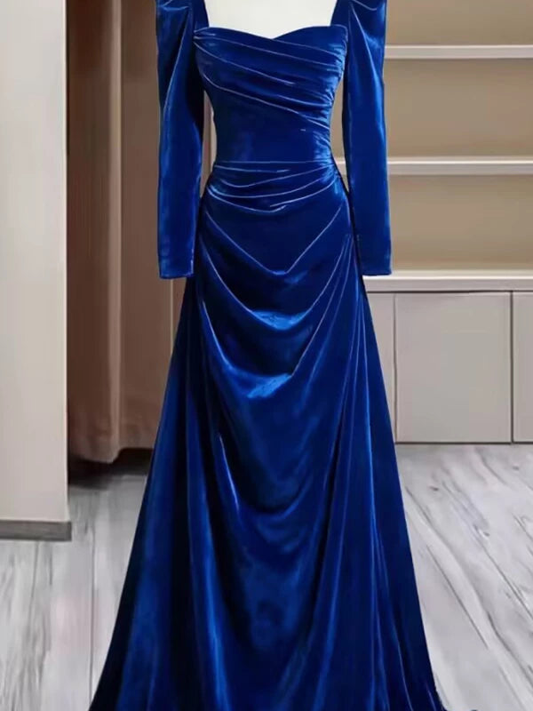Robe de bal fourreau bleu royal à manches longues, inspiration robe de soirée, tenue pour un 20e anniversaire AB2249