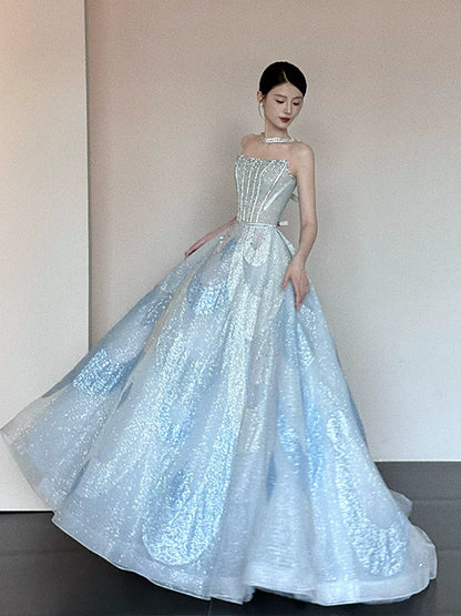Einzigartiges trägerloses blaues Ballkleid – Inspiration für lange Party-Nachtkleider – Outfits zum 20. Geburtstag AB2241