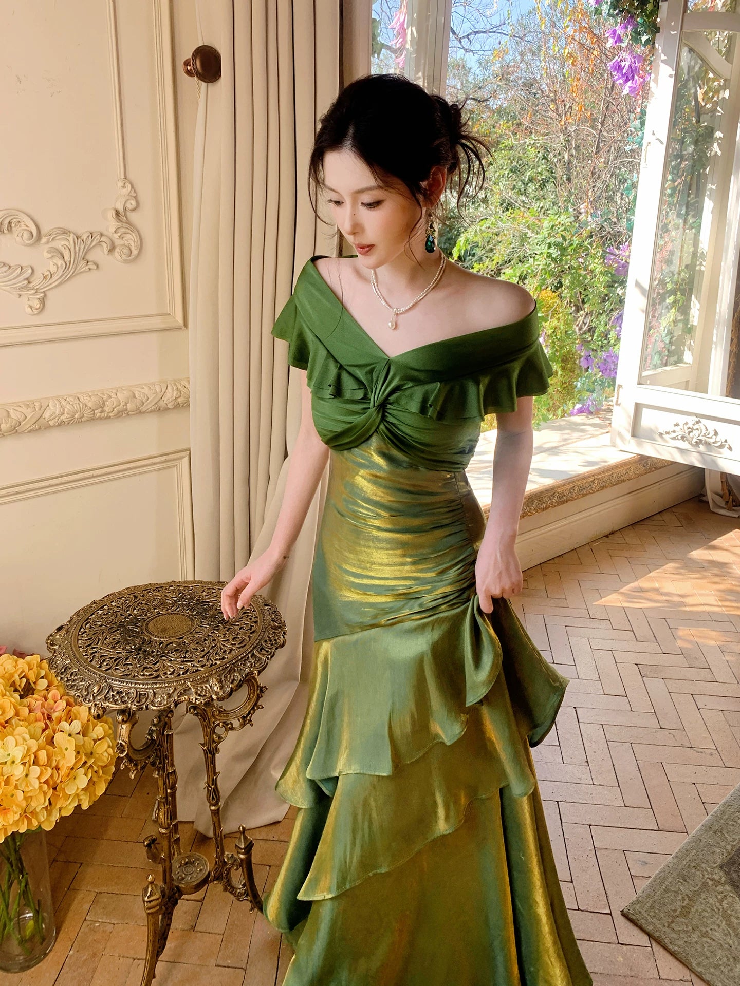 Elegantes, schulterfreies, marineblaues langes Meerjungfrauen-Abendkleid – perfekt für den 16. Geburtstag oder andere festliche Anlässe (AB2456)