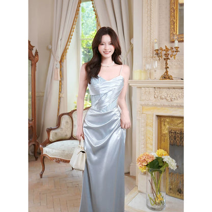 Elegantes Etuikleid mit Spaghettiträgern, Satinrüschen, Abschlussballkleid für Teenager, Outfit für den 20. Geburtstag AB2508