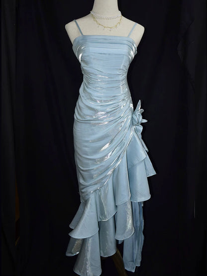 Vintage High-Low Spaghetti-Träger-Abendkleid Inspiration Langes Retro-Abendkleid für Partys, 20. Geburtstag Outfits AB2340