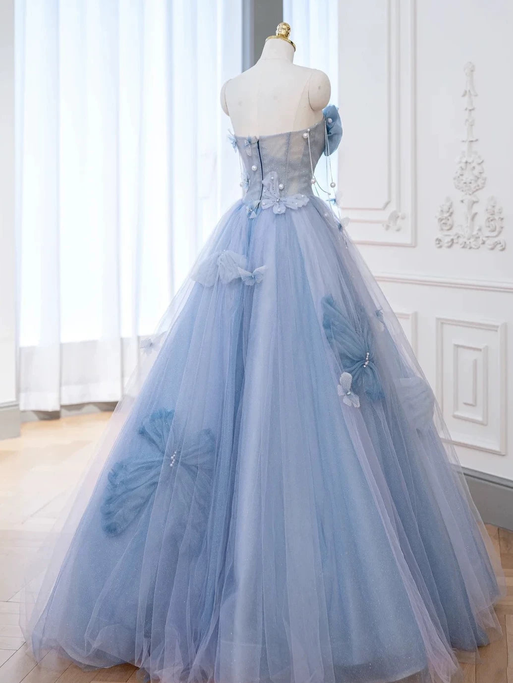 Elegantes Ballkleid mit Herzausschnitt, langes, blaues Tüllkleid, formelles Abendkleid, AB2318