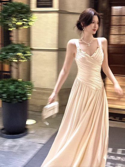 Modest A line Straps Ivory Satin Long Evening Dresses Wedding Guest Dress 20th Birthday Outfits AB2496