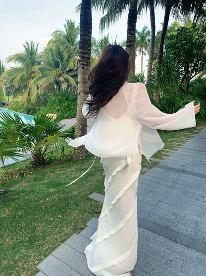 Robe de bal sirène sexy à fines bretelles en satin blanc, longueur cheville, robe d'invitée de mariage, tenue pour un 20e anniversaire AB2477