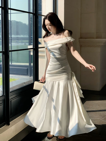 Elegantes, schulterfreies, weißes, langes Meerjungfrauen-Abendkleid – perfekt für den 16. Geburtstag oder andere festliche Anlässe (AB2452)