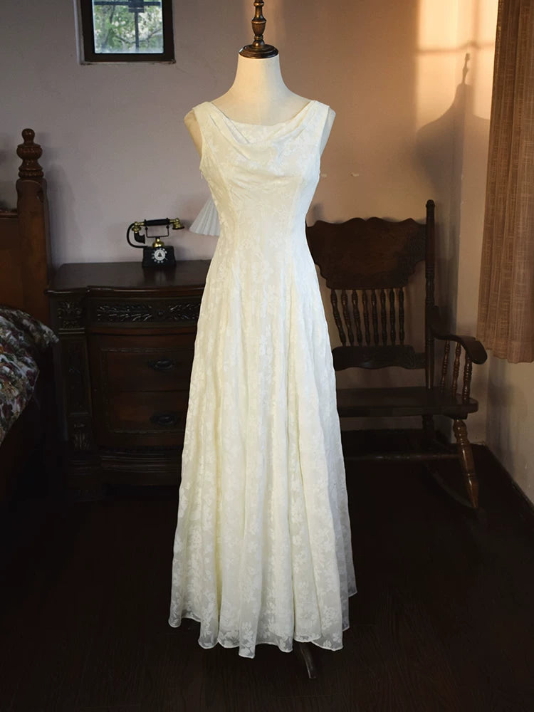 Robe de bal blanche en dentelle, coupe trapèze, col rond, inspiration robe de soirée longue, tenue pour un 18e anniversaire AB2367