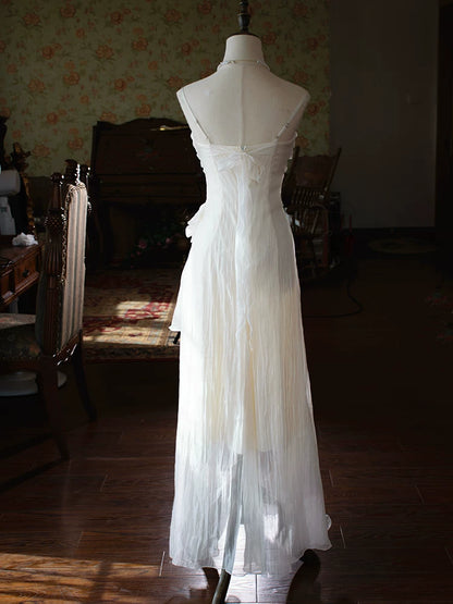 Robe de bal sirène vintage années 1950, bretelles spaghetti, couleur ivoire, inspiration robe de soirée longue, tenue pour un 18e anniversaire AB2379