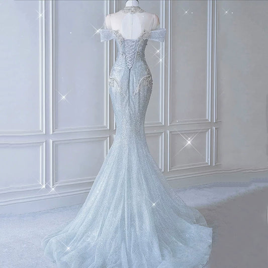Sparkly Mermaid Evening Dress Off The Shoulder Sequins Prom Dress Long Party Dress 21st Birthday Outfits AB2321