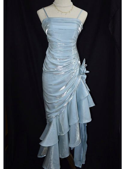 Vintage High-Low Spaghetti-Träger-Abendkleid Inspiration Langes Retro-Abendkleid für Partys, 20. Geburtstag Outfits AB2340