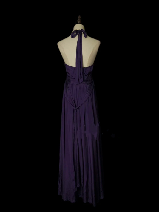 Simple A line Halter V Neck Chiffon Grape Long Prom Dress Ideas With Pleated Formal Party Dress Inspo For Women OB004