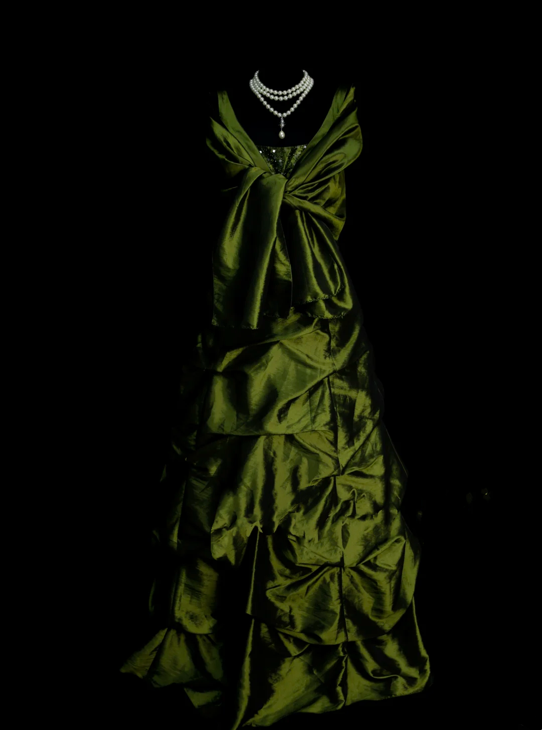 Robe de bal élégante à col en V en taffetas vert olive ornée de perles, robe de soirée longue et tendance pour femme OB005