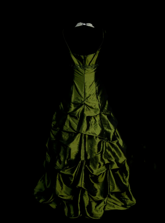 Classy Ball Gown V Neckline Olive Green Taffeta With Beadings Long Prom Dresses Trendy Party Dress For Women OB005