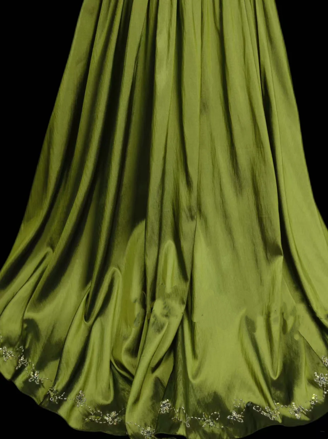 Robe de bal longue sirène élégante en taffetas vert olive ornée de perles, robe de soirée tendance pour femme OB020