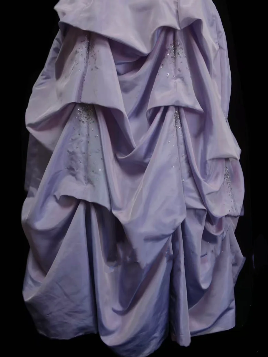 Robe de bal élégante, dos nu, lilas, sequins argentés, organza orné de perles, robe de soirée longue à volants, robe tendance pour femme OB023