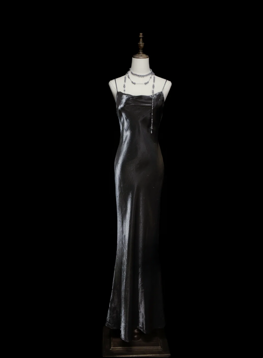 Chic Formal Mermaid Spaghetti Strap Gray Style Impress Long Prom Dresses Party Gowns OB030