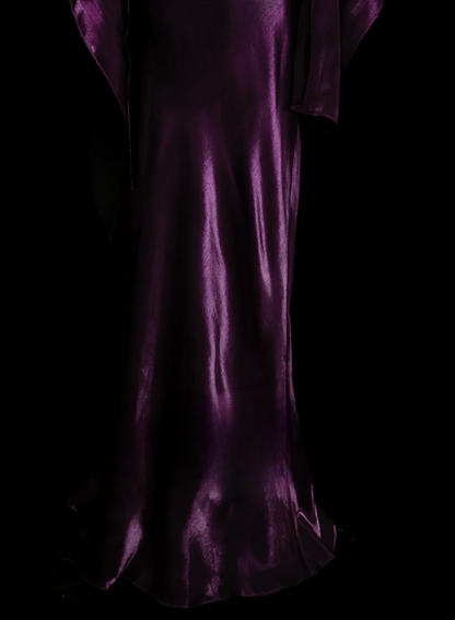 Chic Formal Mermaid Spaghetti Strap Purple Satin With Cape Style Impress Long Prom Dresses Party Gowns OB032