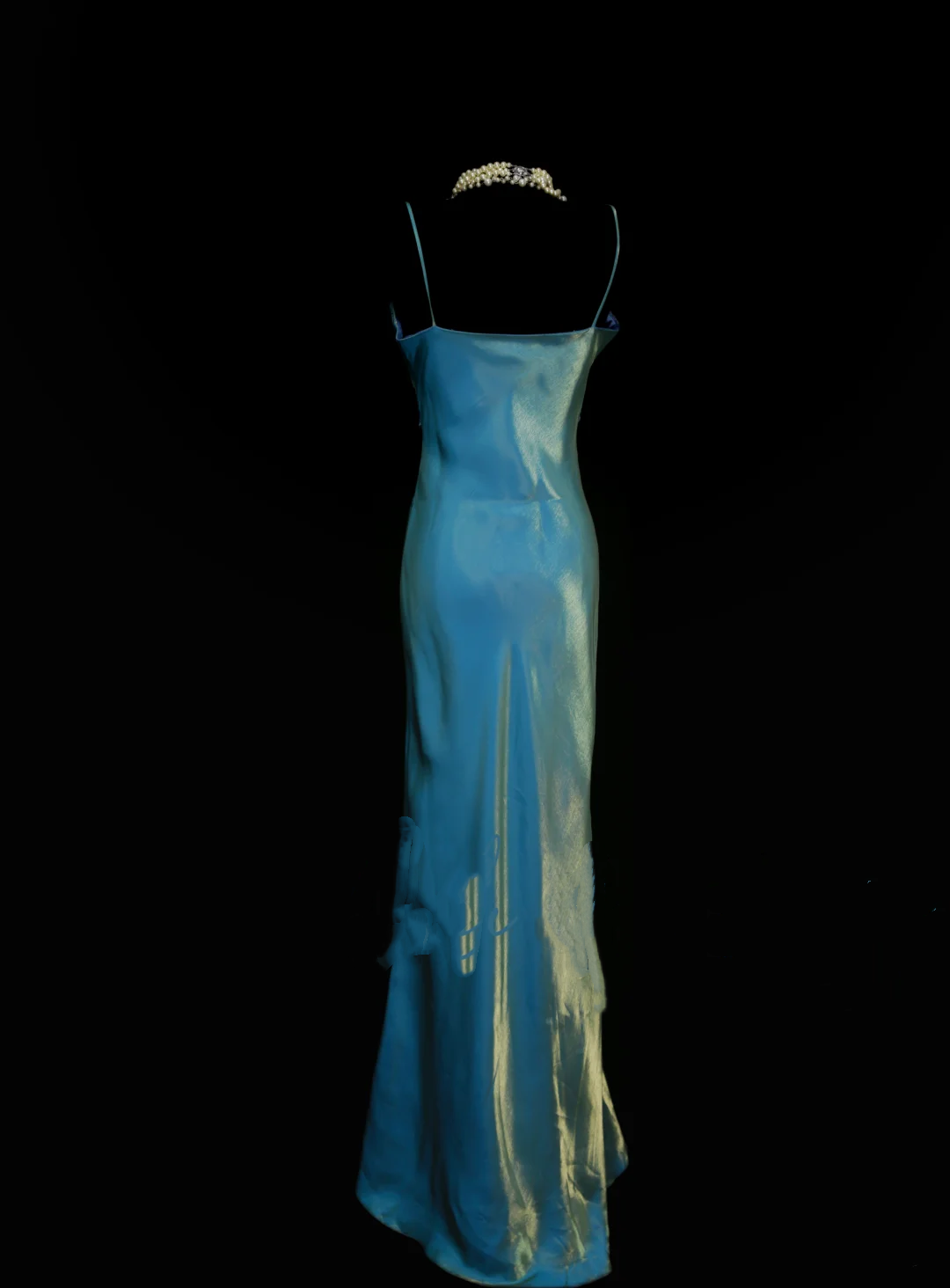 Vintage Meerjungfrauen-Zweiteiler, blaues Spaghettiträger-Abendkleid im 70er-Jahre-Stil, formelles Abendkleid, Inspiration OB040