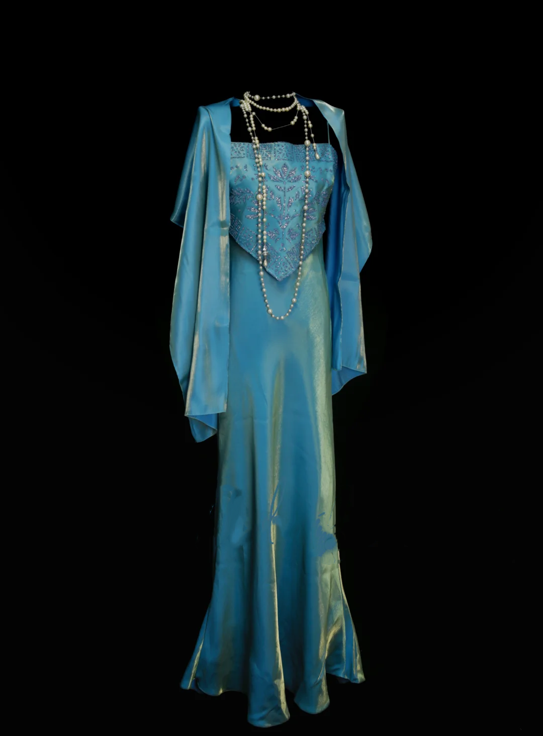 Vintage Meerjungfrauen-Zweiteiler, blaues Spaghettiträger-Abendkleid im 70er-Jahre-Stil, formelles Abendkleid, Inspiration OB040