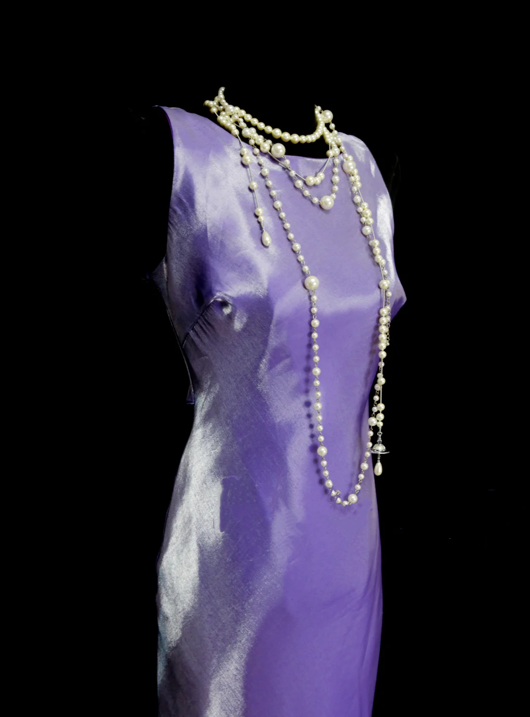 Vintage Meerjungfrauen-Abendkleid, lila, ärmellos, rückenfrei, lang, im Stil der 70er Jahre, Abendkleid-Inspiration OB044