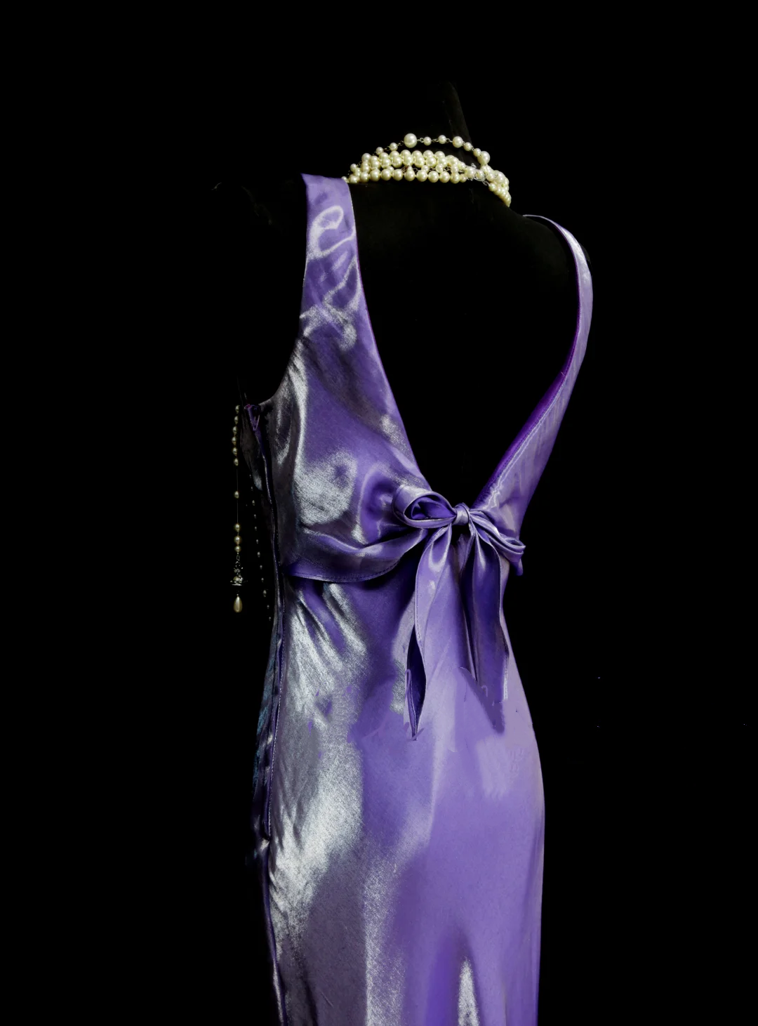 Vintage Meerjungfrauen-Abendkleid, lila, ärmellos, rückenfrei, lang, im Stil der 70er Jahre, Abendkleid-Inspiration OB044